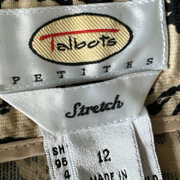 TALBOTS Petite Dress Pant Straight Leg Trouser Beige Black Damask Sz 10/12 - Picture 6 of 11